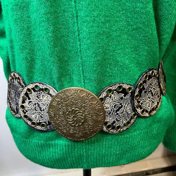 Accessories - Women’s Vintage Concho Leather Belt Floral Western Boho Brass Buckle 34